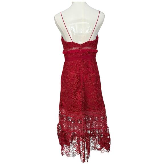 SELF PORTRAIT Floral Blush Lace Guipure Midi Dress in Raspberry Red Size 6 - Picture 12 of 14